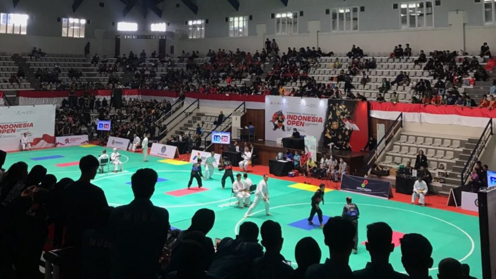 Suasana pertandingan International Pencak Silat Indonesia Open Championship di Pdepokan TMII Jakarta 13-17 Agustus 2022