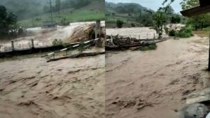 Luapan sungai Ringinrejo membuat ratusan warga di Blitar selatan was-was (Sumber: Kolase Lintas7News)