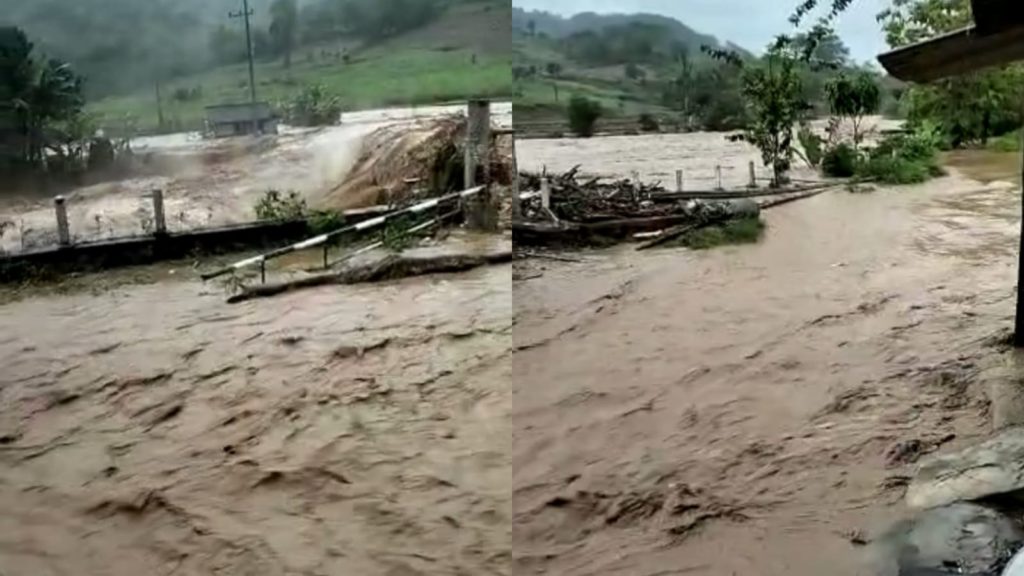 Luapan sungai Ringinrejo membuat ratusan warga di Blitar selatan was-was (Sumber: Kolase Lintas7News)