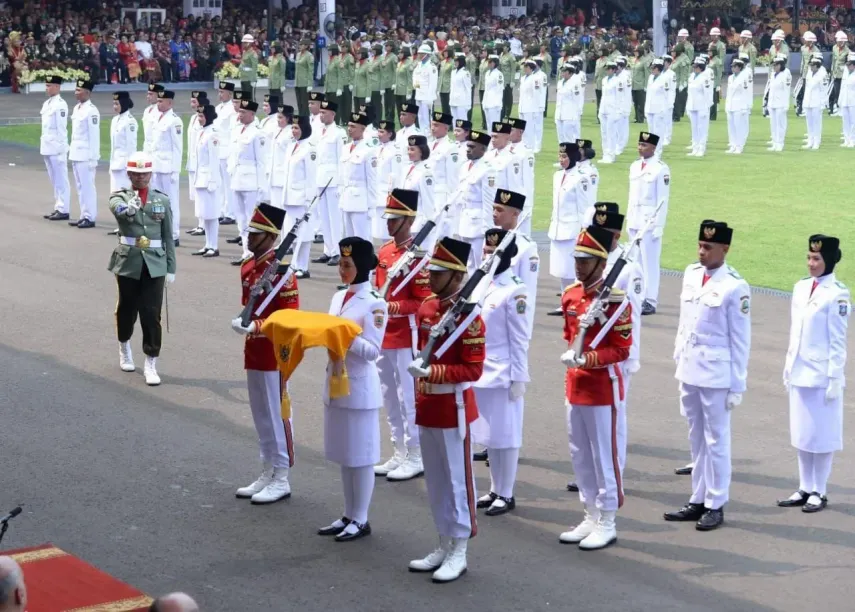 Upacara detik-detik Proklamasi Kemerdekaan Republik Indonesia dilangsungkan di Istana Negara IKN Nusantara pada Sabtu, 17 Agustus 2024.